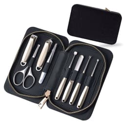 8-delers neglklippersett med svart kamelskinnveske Gull