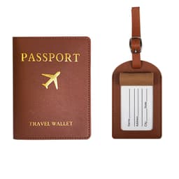 Passholder og bagasjemerkesett - Stilig reisetilbehør Brun
