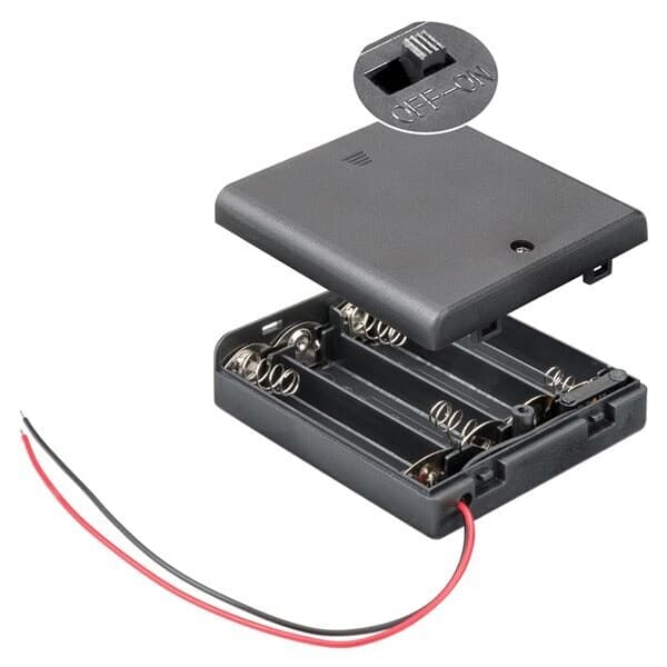 Batteriholder med netledning - til 4 AA