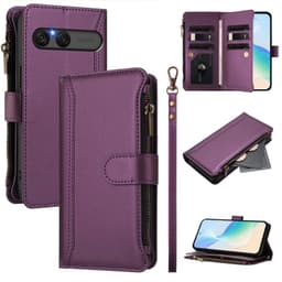 For Sony Xperia 10 VII Deksel med 9 kortspor, glidelåslomme og stativ - Lilla