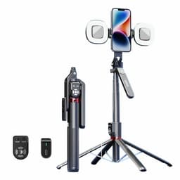 Dubbel Fjärrkontroll Selfiestick Gimbal med 2 fyrkantiga fyllnadslampor P325