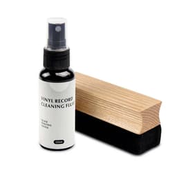 Vinyylilevyjen puhdistussarja harjalla, joka on valmistettu saarnipuusta