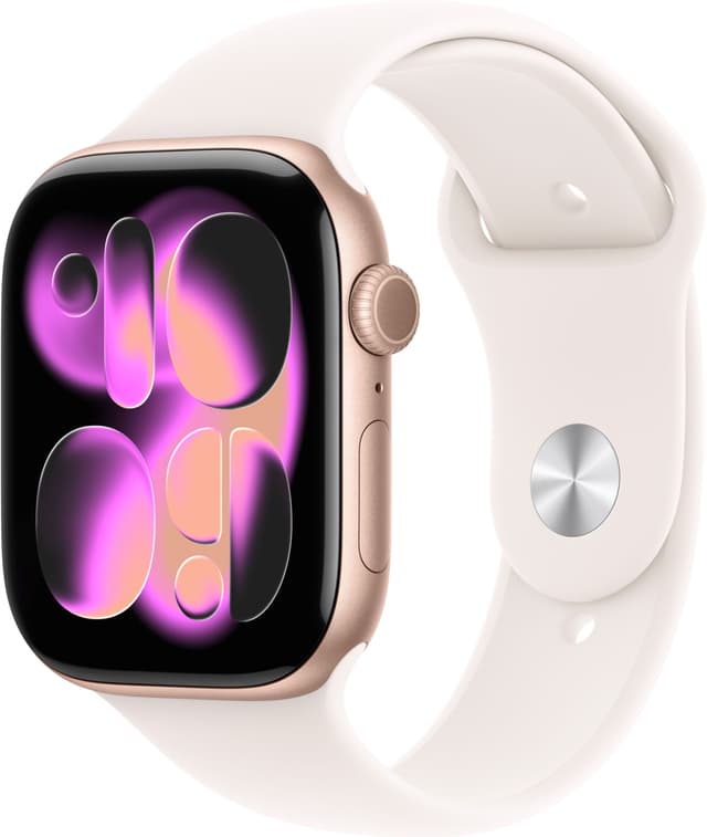 Apple Watch Series 11 GPS 46 mm ruusukulta alumiini, punanhäivä urheiluranneke - M/L