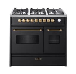 Cuore - Gasskomfyr 90 cm (2 ovner) (Svart/Børstet messing)