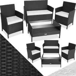 tectake Polyrattan havemøbelsæt Madeira 55.5 x 53 x 84 cm Sort