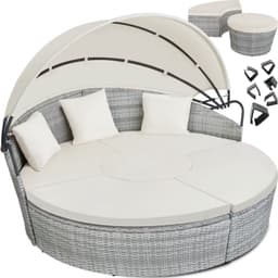 tectake Rund daybed i polyrattan Santorini 175 x 171 x 136 cm Lysegrå/Creme