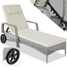 tectake Solsäng i konstrotting med hjul 200 x 70 x 33 cm Ljusgrå/Creme