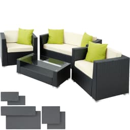 tectake Polyrattan loungesæt München 135 x 67 x 73 cm Sort
