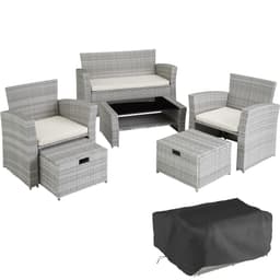 tectake Polyrattan havemøbelsæt Modena med overtræk 129 x 68.5 x 75 cm Lysegrå