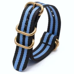 Klokkerem i nylon med oval gullspenne Svart + blå 18 mm