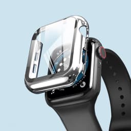 Tyylikäs hopeinen PC-kotelo karkaistulla lasilla Apple Watchille 44 mm