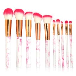 Professionella skonsamma sminkborstar 10-Pack, Marmor Fuchsia