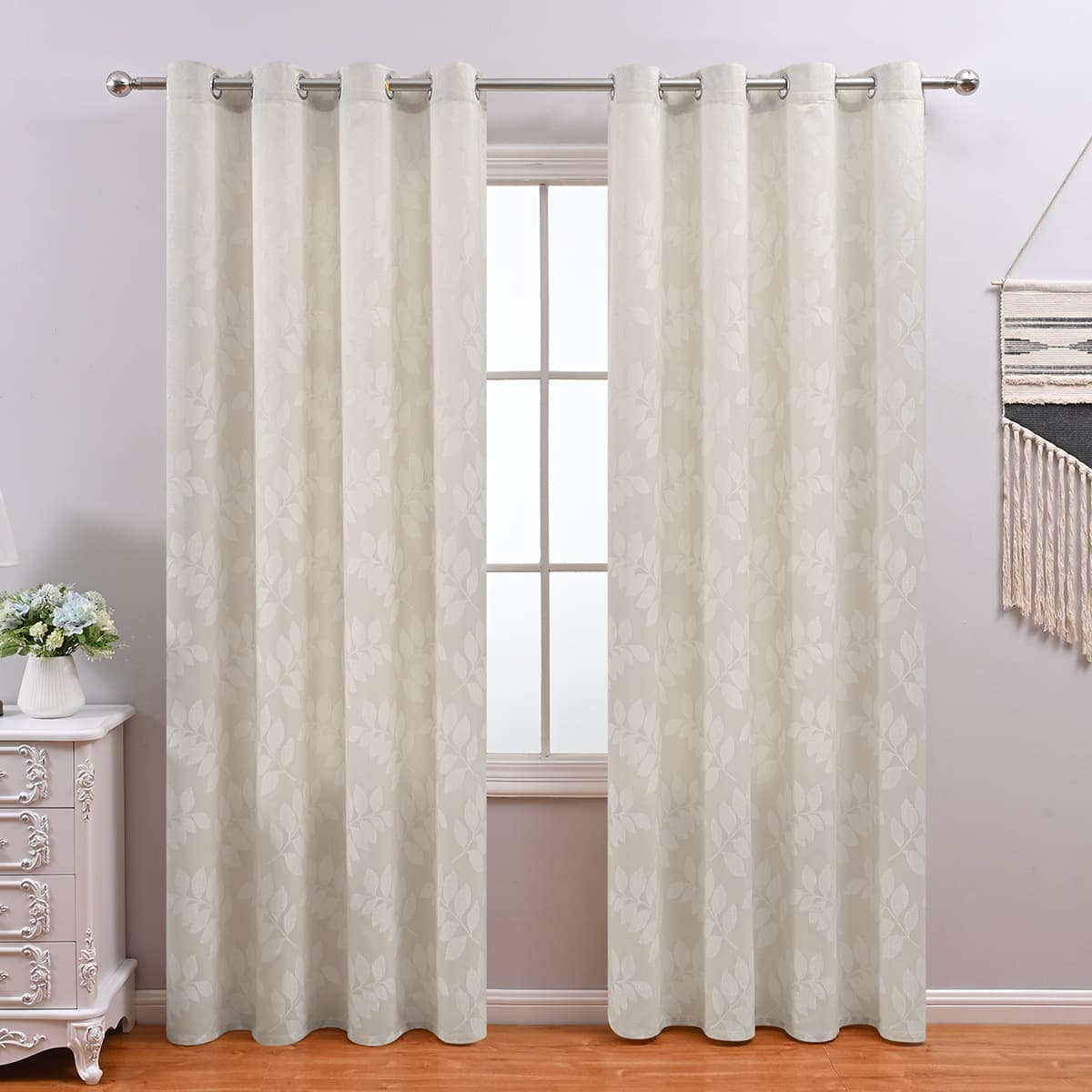 Elegant Leaf Jacquard Blackout Curtain for Bedroom C - Elkjøp