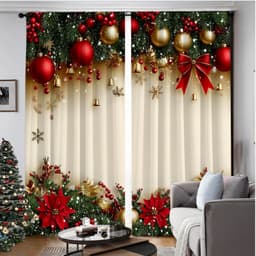 Europeiske Julegardiner (Sett med 2) - Julevindusgardiner i Polyester S