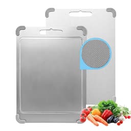 Skjærebrett i rustfritt stål med titan kant og spor design Stor