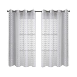 Sett med 2 Dot Pom Pom Sheer Gardiner - Voile Vinduspaneler med Maljer Grå M