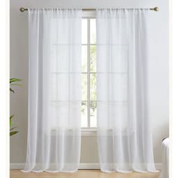 Vita Skira Voile Gardiner med Kanal för Vardagsrum och Sovrum, 2-pack