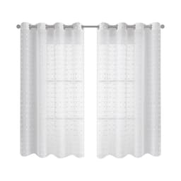 Sett med 2 Dot Pom Pom Sheer Gardiner - Voile Vinduspaneler med Maljer Hvit L