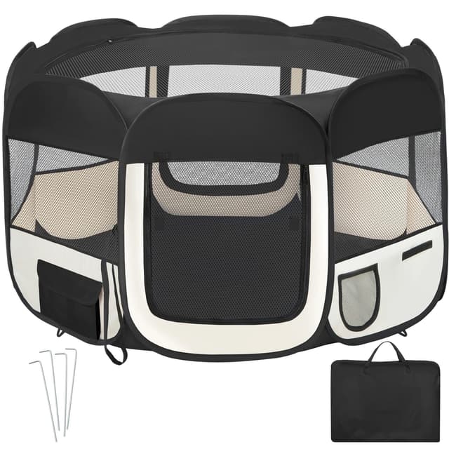 tectake Hundgård Valphage i polyester 115 x 115 x 64 cm Svart