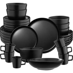 tectake Spisestel Una af stentøj, service til 6 personer 26 x 26 x 2.3 cm Sort