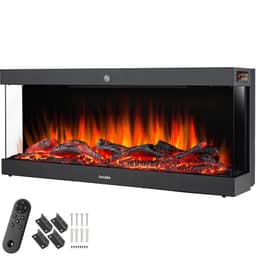 tectake Vägghängd elkamin Luciano med 2 värmenivåer, flameffekt, appstyrd 24.5 x 91.4 x 38 cm Svart