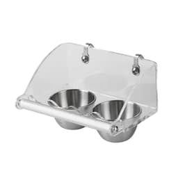 Akryylinen kaksoisruokakuppi linnuille ruostumattomasta teräksestä valmistetuilla kupeilla ja koukulla