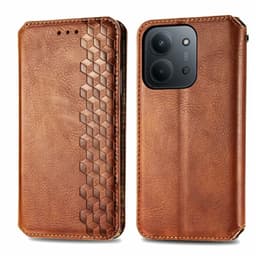 SKALO Xiaomi Redmi 15C (173mm) Kohokuvioitu Premium Lompakkokotelo - Ruskea