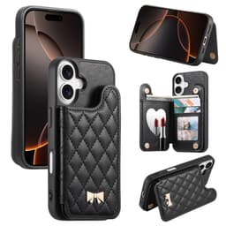 Tyylikäs lompakkokotelo yhteensopiva iPhone 17 Air -puhelimen kanssa, jossa korttipidike, jalusta ja meikkipeili Musta