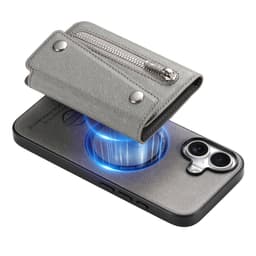 Grått magnetisk PU-lær lommebokdeksel kompatibelt med iPhone 17 Pro Max