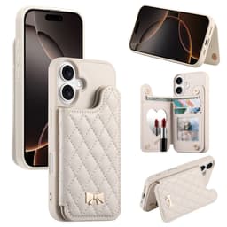 Tyylikäs lompakkokotelo yhteensopiva iPhone 17 Air -puhelimen kanssa, jossa korttipidike, jalusta ja meikkipeili Beige