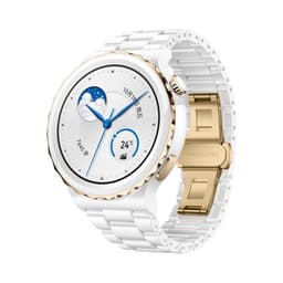 Keraaminen ja ruostumattomasta teräksestä valmistettu ranneke, yhteensopiva Huawei GT4/Buds Pro -kellojen kanssa - Perhoslukko Valkoinen + kulta 20 mm