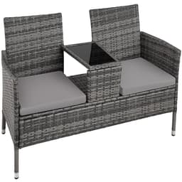 tectake Polyrattan havestole med bord 131 x 61 x 82 cm Grå/Lysegrå