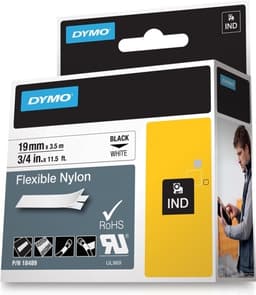 DYMO RhinoPRO merketeip fleks nylon 19mm, svart på hvitt