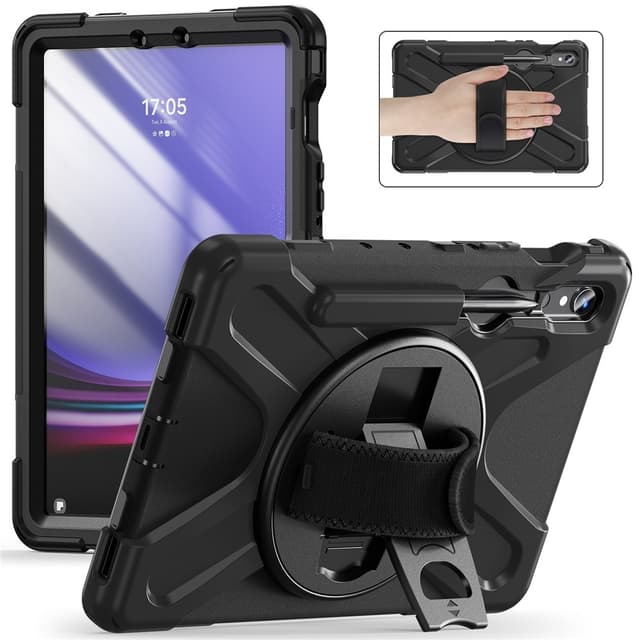 SKALO Samsung Galaxy Tab S10 Lite Extra Stöttåligt Armor 360 Handtag/Stativ Skal - Svart