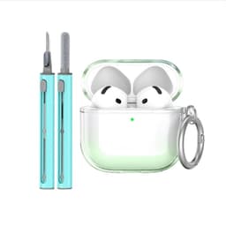 Beskyttende TPU-dekselsett kompatibelt med Apple AirPods 4 med rengjøringspenn og nøkkelring Grønn