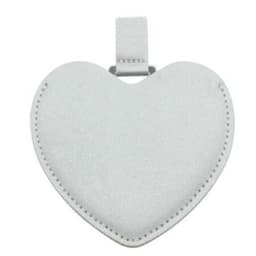 Hjerteformet sminkespeil i PU-lær og rustfritt stål - Kompakt reisespeil med trekksnor Sølv