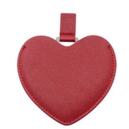 Hjerteformet PU Læder Kosmetikspejl - Kompakt Rejsespejl med Rustfrit Stål Rød