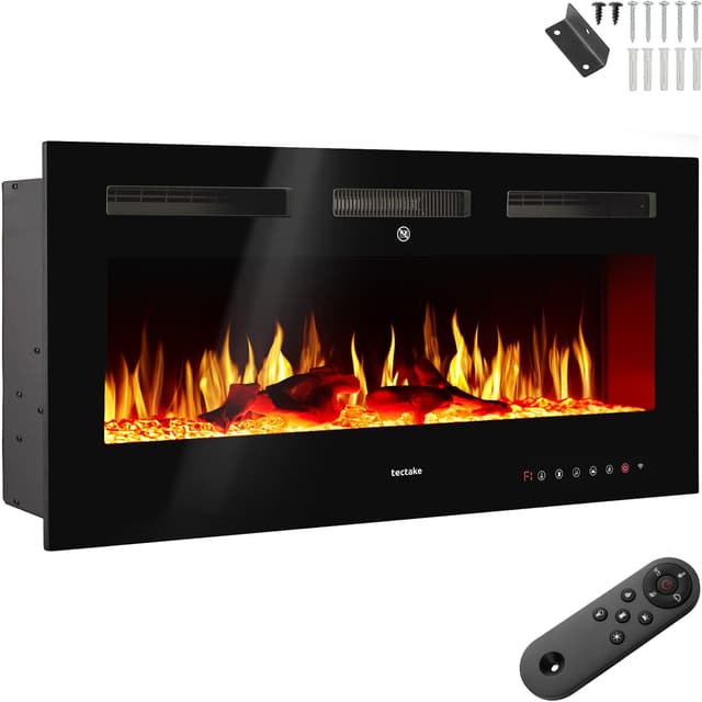 tectake Vägghängd elkamin Luci med 2 värmenivåer, flameffekt, appstyrd 12 x 127 x 43 cm Svart