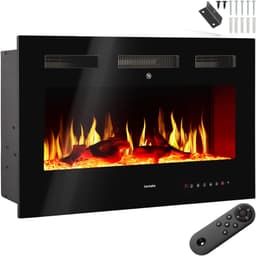 tectake Vægmonteret elektrisk pejs Luci, 2 varmeniveauer, flammeeffekt 12 x 91.5 x 43 cm Sort