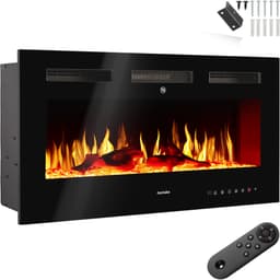 tectake Vägghängd elkamin Luci med 2 värmenivåer, flameffekt, appstyrd 12 x 106.5 x 43 cm Svart