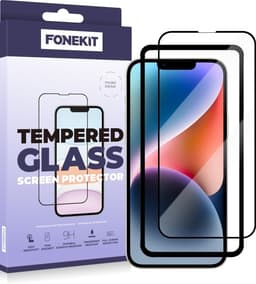 FoneKit Fuldt cover af panserglas til iPhone 13 / 13 Pro / 14, sort