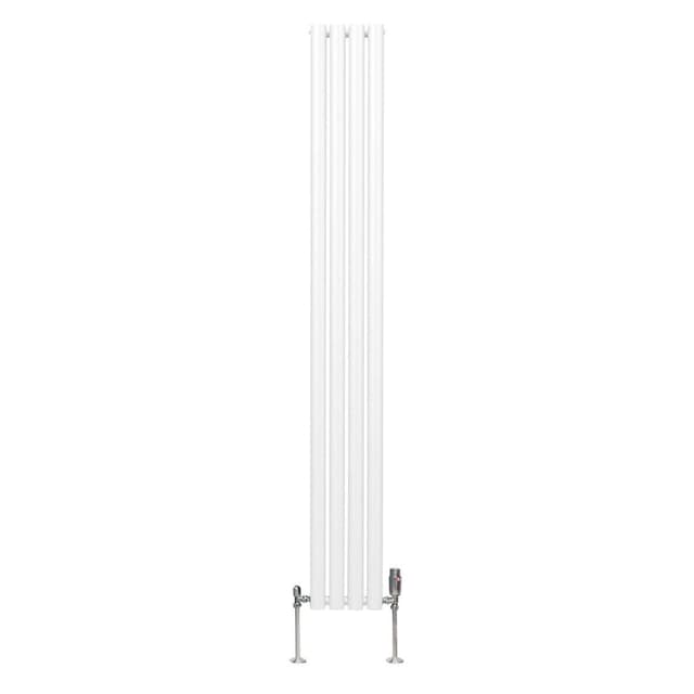 Oval søjleradiator og ventiler - 1800 mm x 240 mm – Hvid