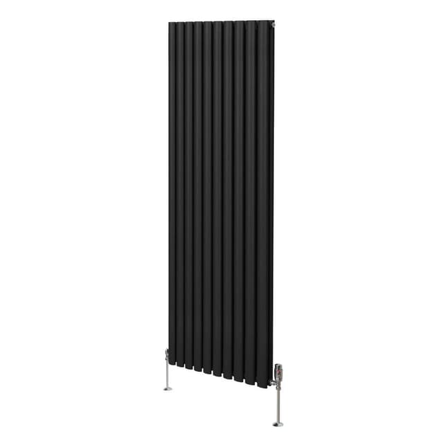 Oval søjleradiator og ventiler - 1800 mm x 600 mm – Sort