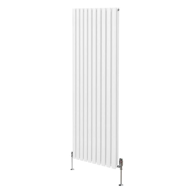 Oval søjleradiator og ventiler - 1800 mm x 600 mm – Hvid