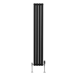 Oval kolonneradiator - 1600 mm x 240 mm - svarte og kromventiler TRV