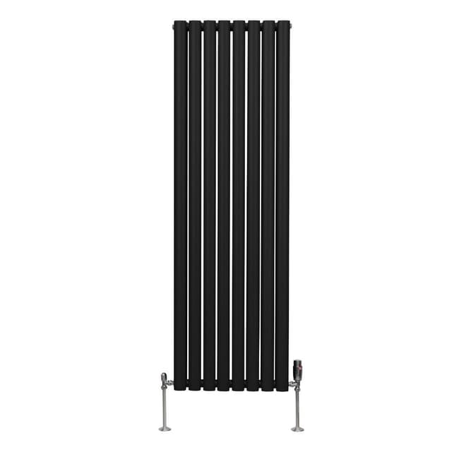 Oval søjleradiator og ventiler - 1600 mm x 480 mm – Sort
