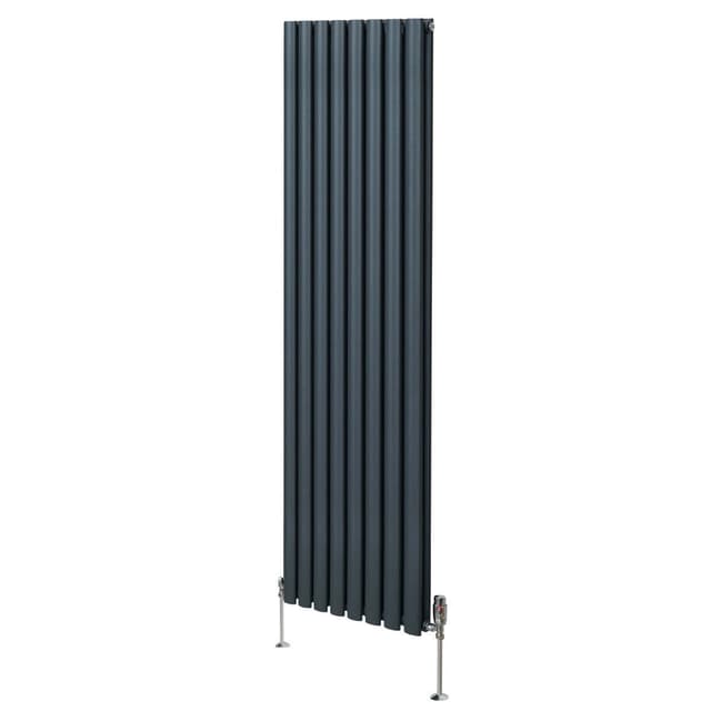 Oval søjleradiator og ventiler - 1800 mm x 480 mm – Antracitgrå