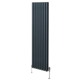 Oval søjleradiator og ventiler - 1800 mm x 480 mm – Antracitgrå