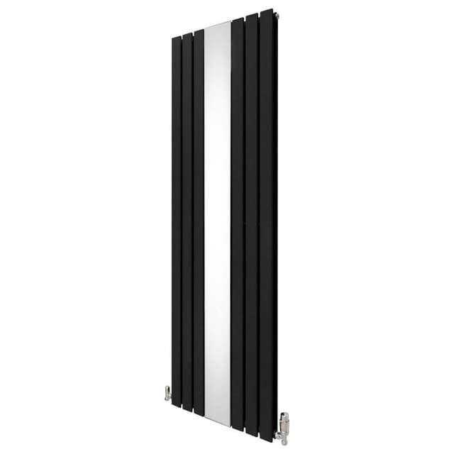 Flad spejlradiator og ventiler - 1800 mm x 565 mm - Sort