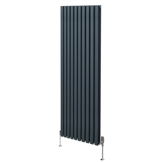 Oval søjleradiator og ventiler - 1800 mm x 600 mm – Antracitgrå